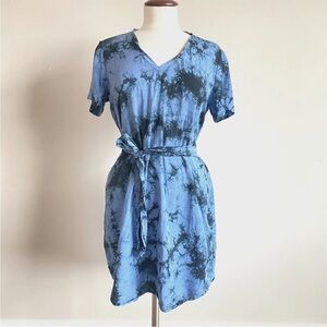 Cloth & Stone Anthropologie Tie Front Shirt Dress Tie Dye Blue Sz M